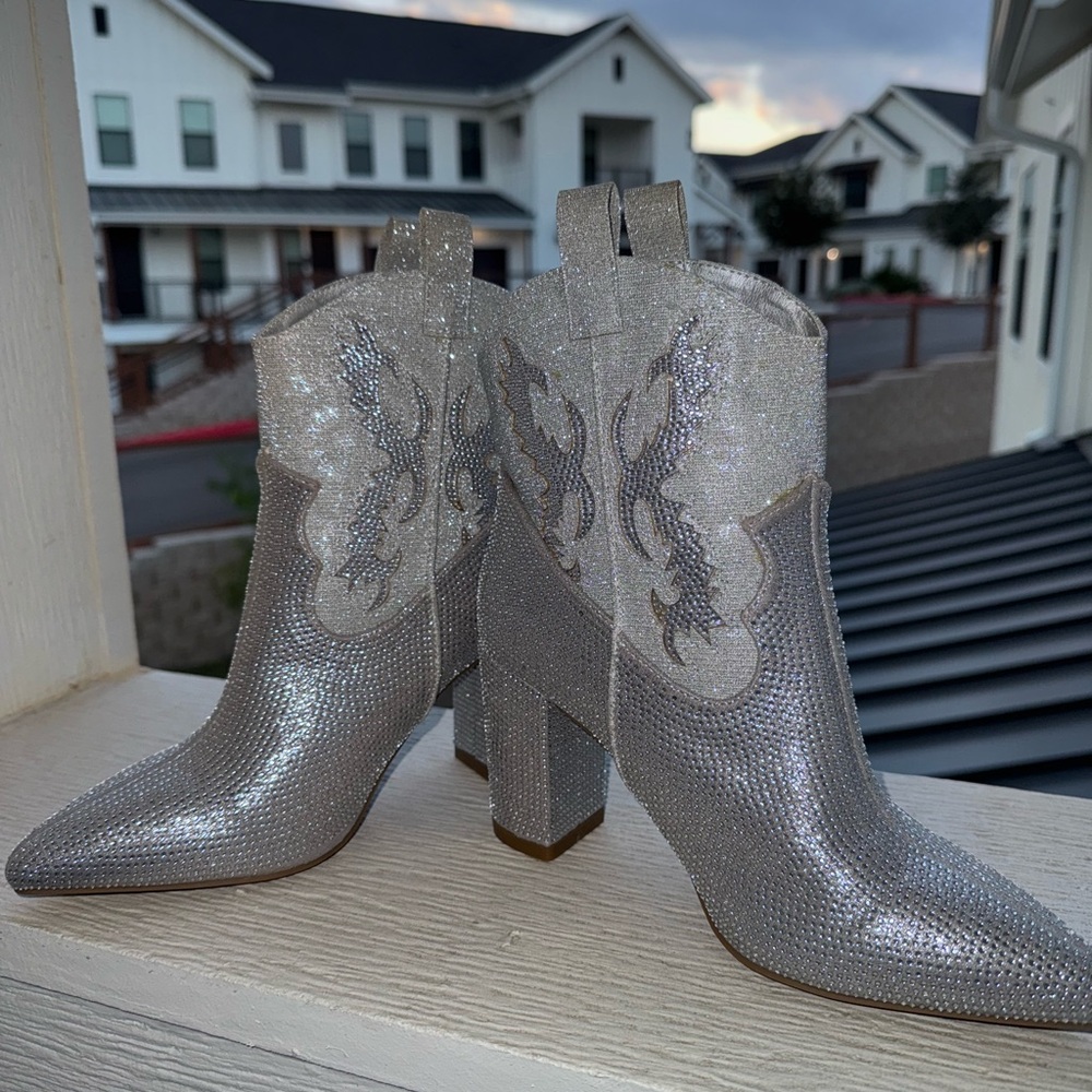 Altar’d State Silver Glitter Western Boots